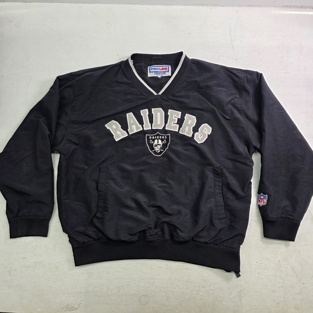 Vintage 90s Starter Pro Line Oakland Raiders Jacket Mens XL V-neck Windbreaker